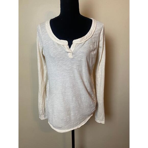 Free People Patches of Lace Henley Top Cream Size Small Shirt Long Sleeve Blouse - Picture 4 of 6